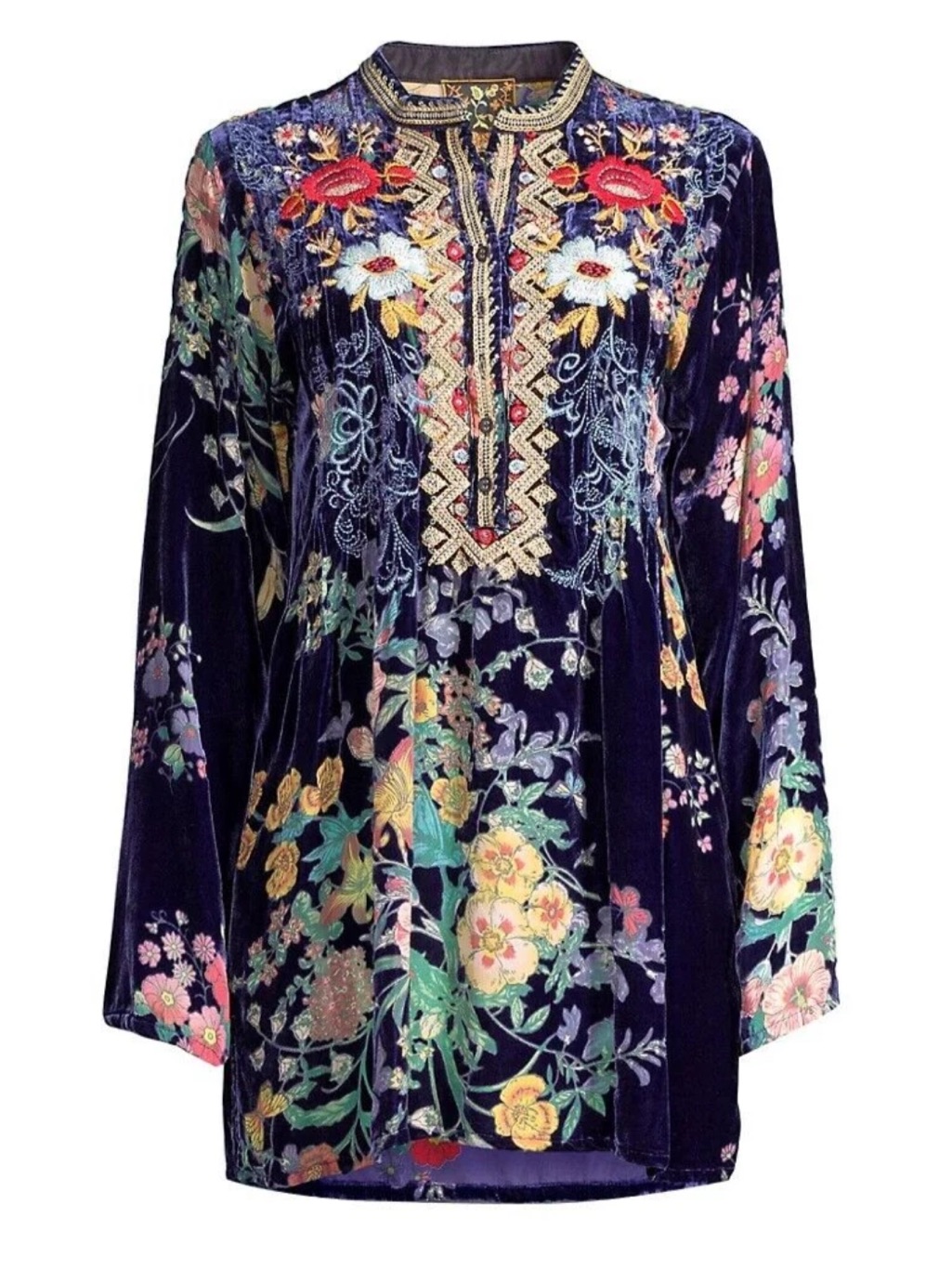 Johnny Was Heavily Embroidered Bouquet Burnout Nephele Tunic Nwt
